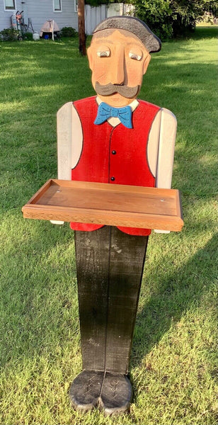 Vintage woodendipity French man Frenchmen Butler Serving smoking Tray Stand