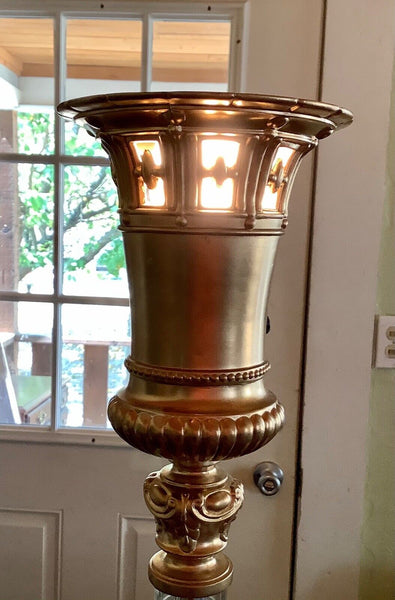 Vtg Art Deco Funeral etched glass mirror base antique torchiere floor lamp rare