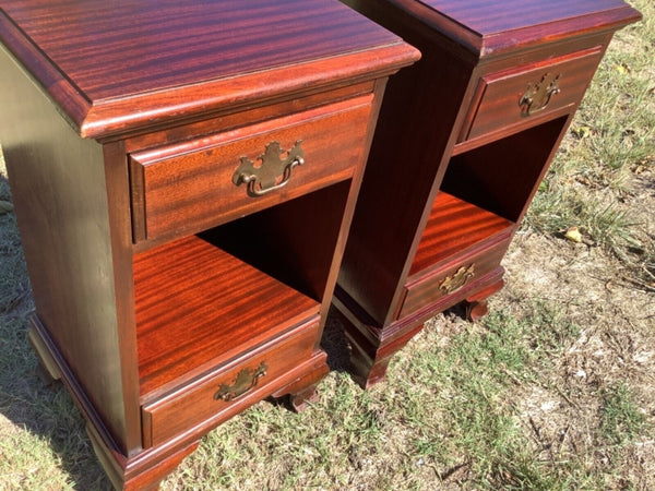 Vintage wood antique nightstands pair chippendale style with drawers end tables