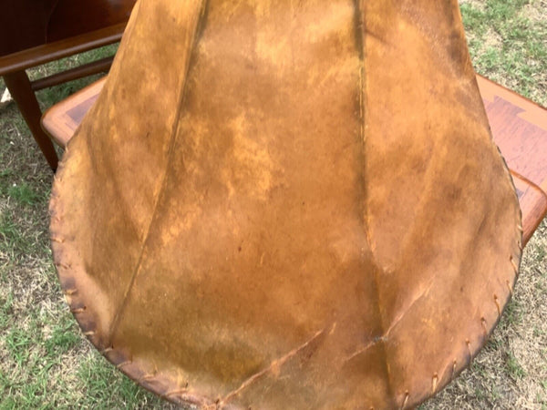 vtg RAWHIDE ANIMAL SKIN LEATHER LAMPSHADE  rustic cowhide western rustic shade