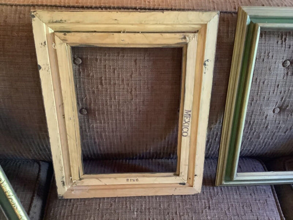 Vintage Mid Century  modern mcm Pair Mexico green art Picture Frames wood wooden