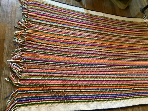 Vtg Afghan Blanket Throw Rainbow Boho Cottage Granny