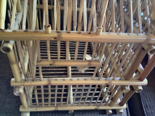 Vtg Chinese Bamboo boho planter plant holder Wood Birdcage bird cage wedding