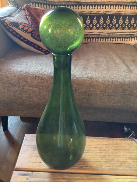 Vtg Green Mid Century Glass Decanter Bubble bottle Vintage stopper