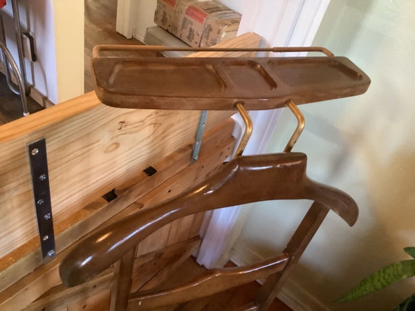 Vtg Mid Century Valet Stand Man Suit Rack Coat Butler Clothes Hanger  Seat chair