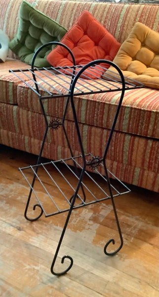 Vtg Mid Century ATOMIC SPUTNIK Metal Record LP Magazine Stand Holder Plant Shelf