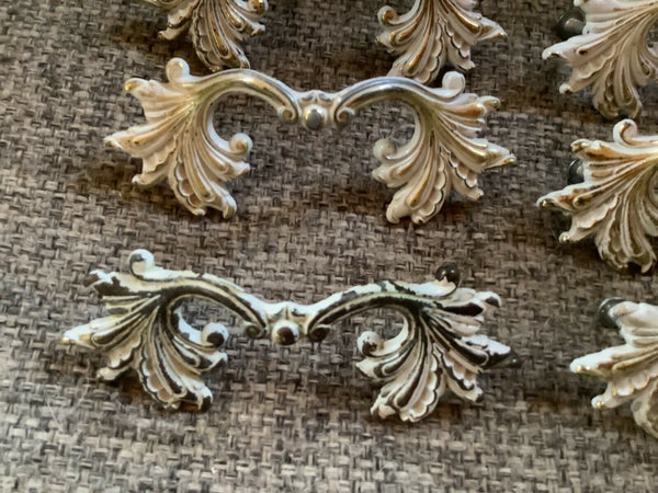 8 Vintage Curved French Provincial Drawer Pulls handles Antique Brass