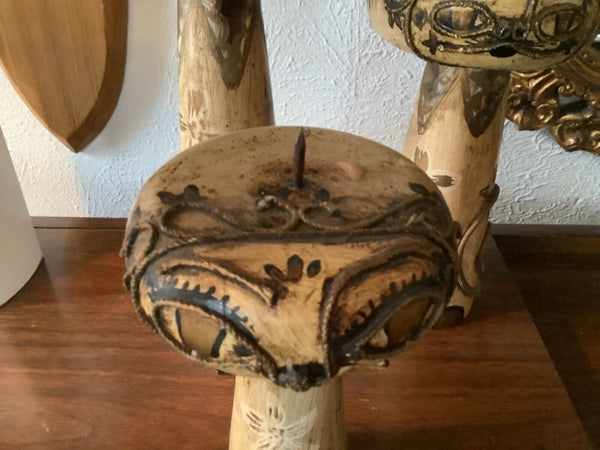 Vtg lot 3 mid century modern retro wood wooden Cat Candleholders candleabra