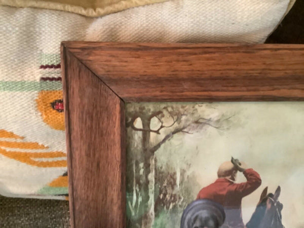 Vtg antique victorian tiger Oak Hall Mirror Coat hat Rack brass Hooks wood horse