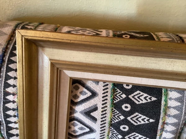 Vtg gold  Mexico mid century McM Wood wooden Picture Frame Linen 11 x14
