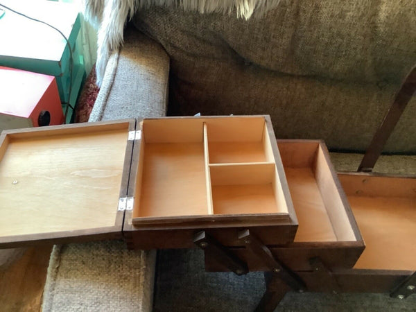 VTG Mid Century Strommen Bruk Hamar Norway Accordion Style Wood Sewing Box Chest