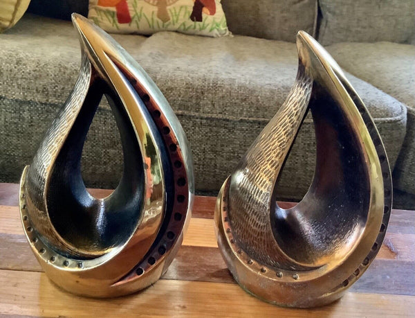 Vtg pair Modern mid century Sculpture Brass Metal Bookends MCM