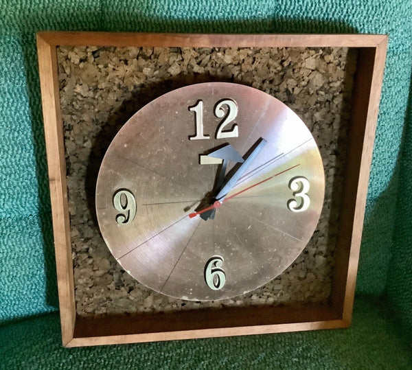 VTG  mid century modern WALL wood CLOCK cork RETRO