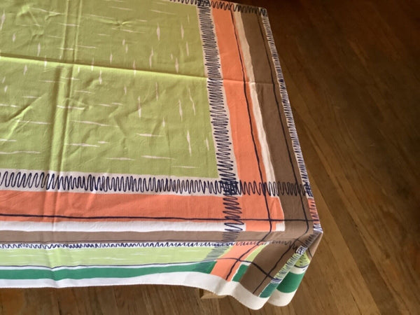 Vtg Mid Century Modern  mcm block Kitchen Tablecloth  table cloth multicolor