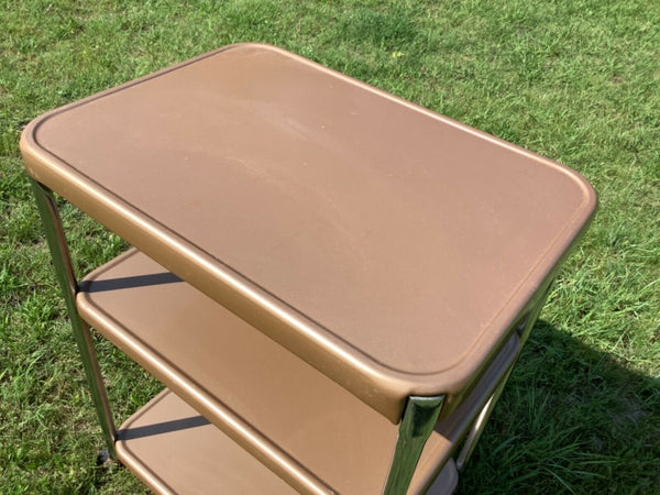 VTG Mid Century Modern Brown Cosco Rolling 3 Tier Kitchen Utility Bar Cart