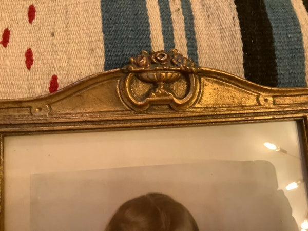Antique Vtg photograph picture gold floral wood frame framed photo child baby