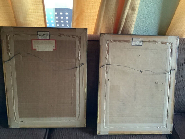 Vtg Yellow Roses  tulips Framed Art print litho Spanglers gold leaf frame 1956