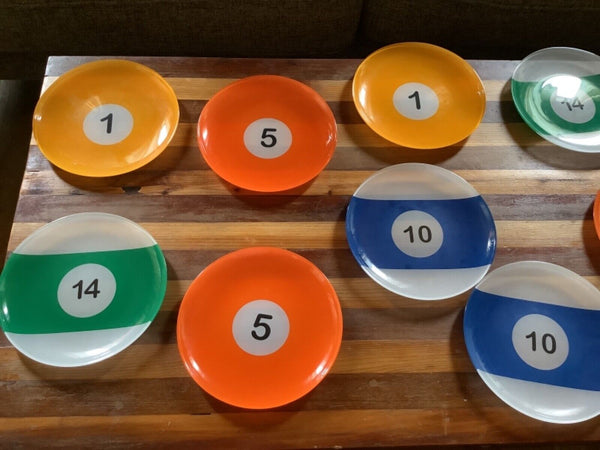 Vtg Set of 11 Luminarc Pool Ball Billiard Plates Dish Set France