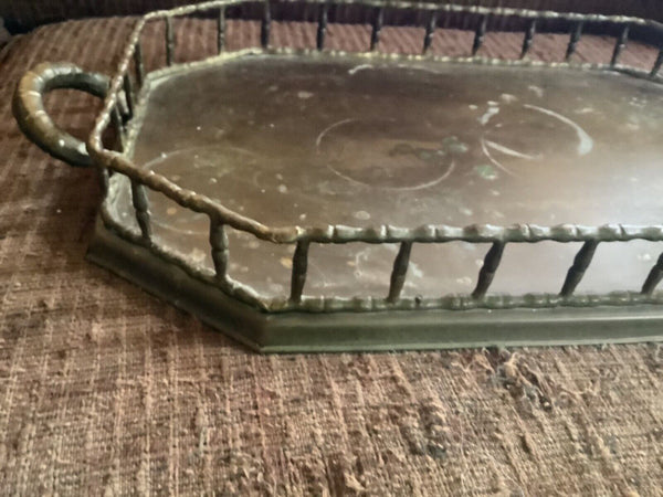 VTG MCM Hollywood Regency Brass Faux Bamboo Serving Tray Handles mid Century