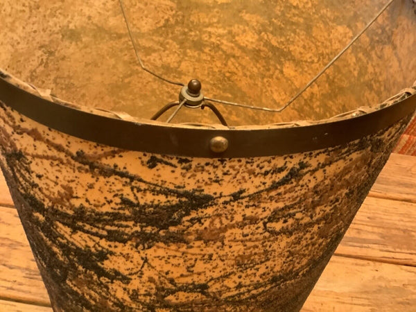 Vtg Mid Century Modern Drum Barrel Swirl gold brown Lamp Shade fiberglass