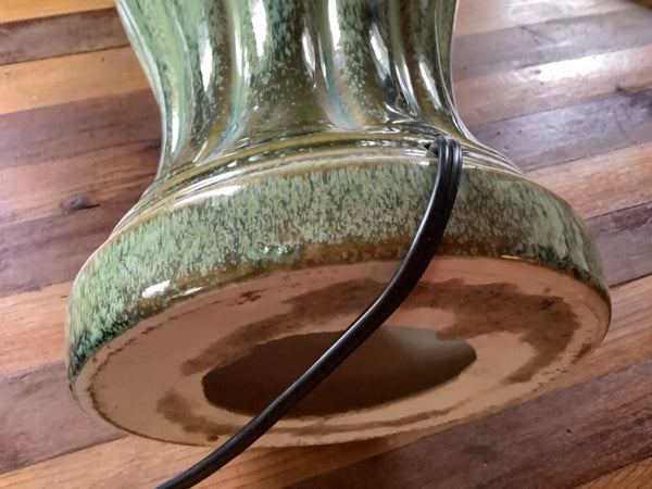 Vintage Mid Century Modern MCM Green Brown blue  Drip Glaze desk Table Lamp
