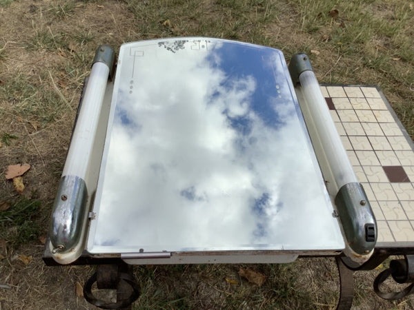 VTG MCM Chrome Deco Recessed Metal Lighted Medicine Cabinet Glass Shelves chest