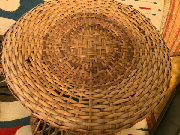 Vintage Round Woven Rattan Bamboo Cane Plant Stand TIKI Cocktail Side End Table