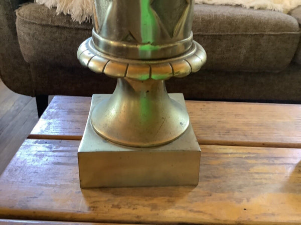VTG Table Lamp metal Brass Column Tall diamond cut out mid Century modern retro