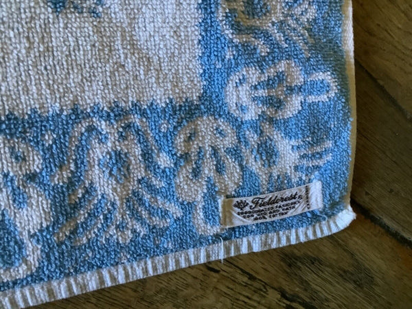 Vtg Cannon BLUE ROSES Bath Towel Hand & Face towel 3 pc set Fringe Cotton USA