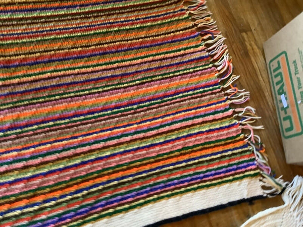 Vtg Afghan Blanket Throw Rainbow Boho Cottage Granny