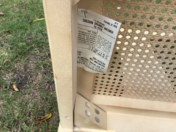 Vtg cane lacquer Chinoiserie Dragon Dining Chairs Henredon  pair goatskin