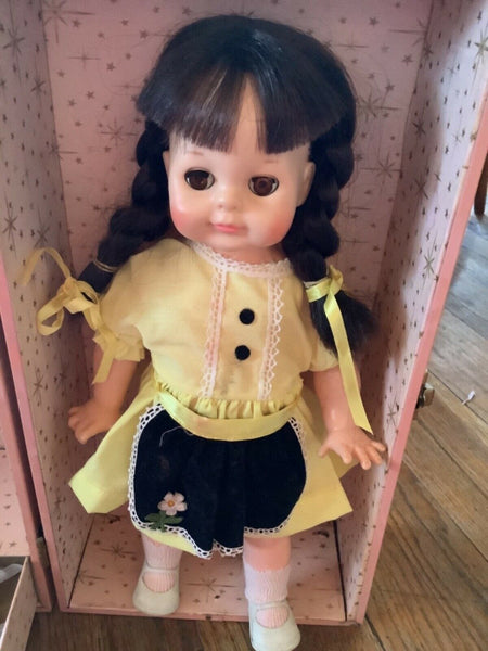 Vintage Vogue Doll with Lot of Clothes dress hangers  and trunk pink