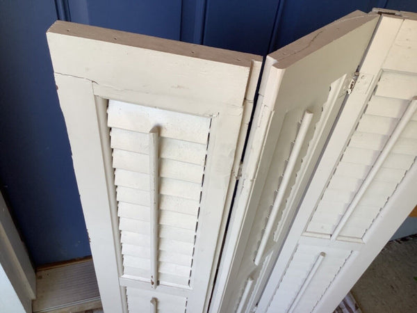 Vintage Wood Louver Window Shutters Salvage Shabby Chic Tri-Fold wooden