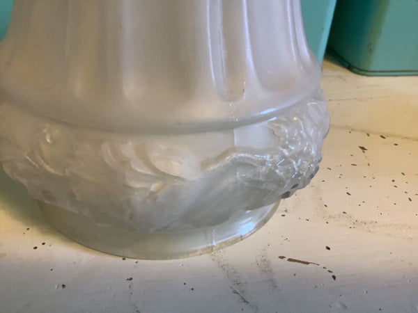 Vtg pair Cut Floral pattern Frosted satin Glass table Lamp SHADES  globes