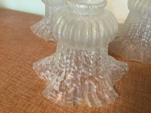 Vintage Light Lamp Shade globe mottled Speckled White And Clear Ruffled Rim