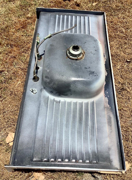 Vtg Steel White Porcelain Enamel Single Basin double Drainboard Farmhouse Sink