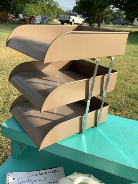 Vtg GW Systems Steel Tiered Letter Tray Paper Office desk Organizer mid Century