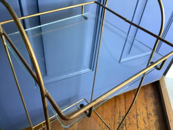 Vtg Brass gold tone Side end Table Glass Top Plant Stand Hollywood Regency MCM