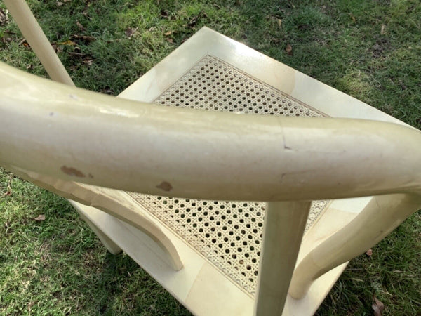 Vtg cane lacquer Chinoiserie Dragon Dining Chairs Henredon  pair goatskin