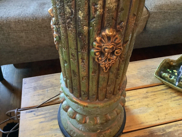 Vintage  Danish Modern Mid Century Chalkware chalk ware pottery green table Lamp