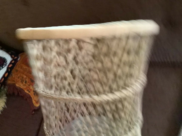 Vintage WICKER Trash Can RATTAN Basket BOHO Plant Stand MID-CENTURY Bamboo TABLE
