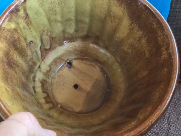 Vtg McCoy Pottery #0374 Brown Bamboo Planter flower  pot  with Attached Saucer