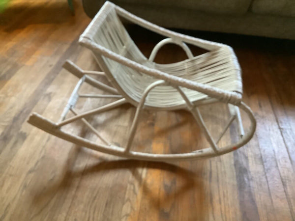 White wicker rattan bentwood rocking rocker  child chair vintage cradle