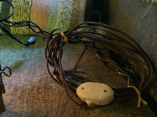 Vtg metal Brass Mcm Light Fixture lamp swag stained glass lantern patio