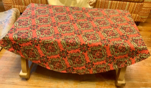 Vtg Mid Century Modern  mcm red green round kitchen Tablecloth  table cloth