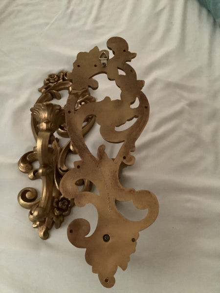 Vintage Pair (2) Syroco Style Wall Candle Holder/Sconce Gold Gilt Homco 4118