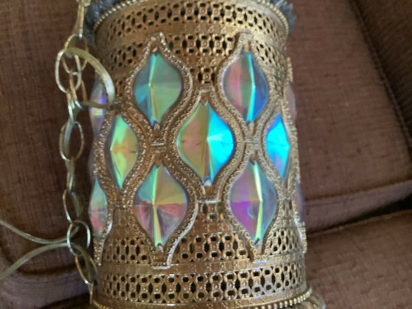 Vtg Hollywood Regency Brass Filigree Swag Lamp MCM mid century modern 3 way