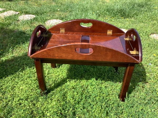 Vintage Wood Butler serving Tray Top Coffee Table Drop Leaves Chippendale Style