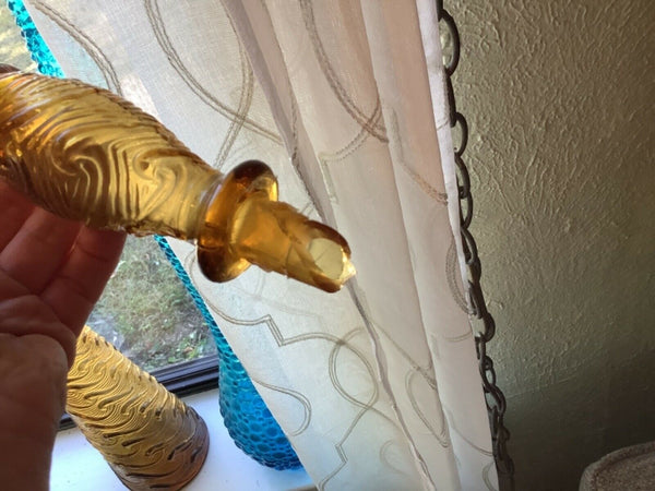 Vtg Italy Amber Empoli Glass Genie Bottle Decanter 22” Swirl Wave Stopper mcm