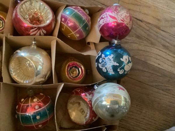 VTg mid century MERCURY GLASS BALL TREE CHRISTMAS ORNAMENTS